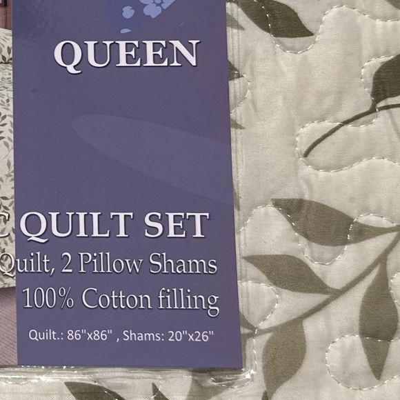 HOTEL at Home 3 PC  QUEEN QUILT SET green leaf floral - Picture 6 of 6